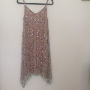NWT Anthropologie RAGA Sequin & Pom-Pom Slip Dress